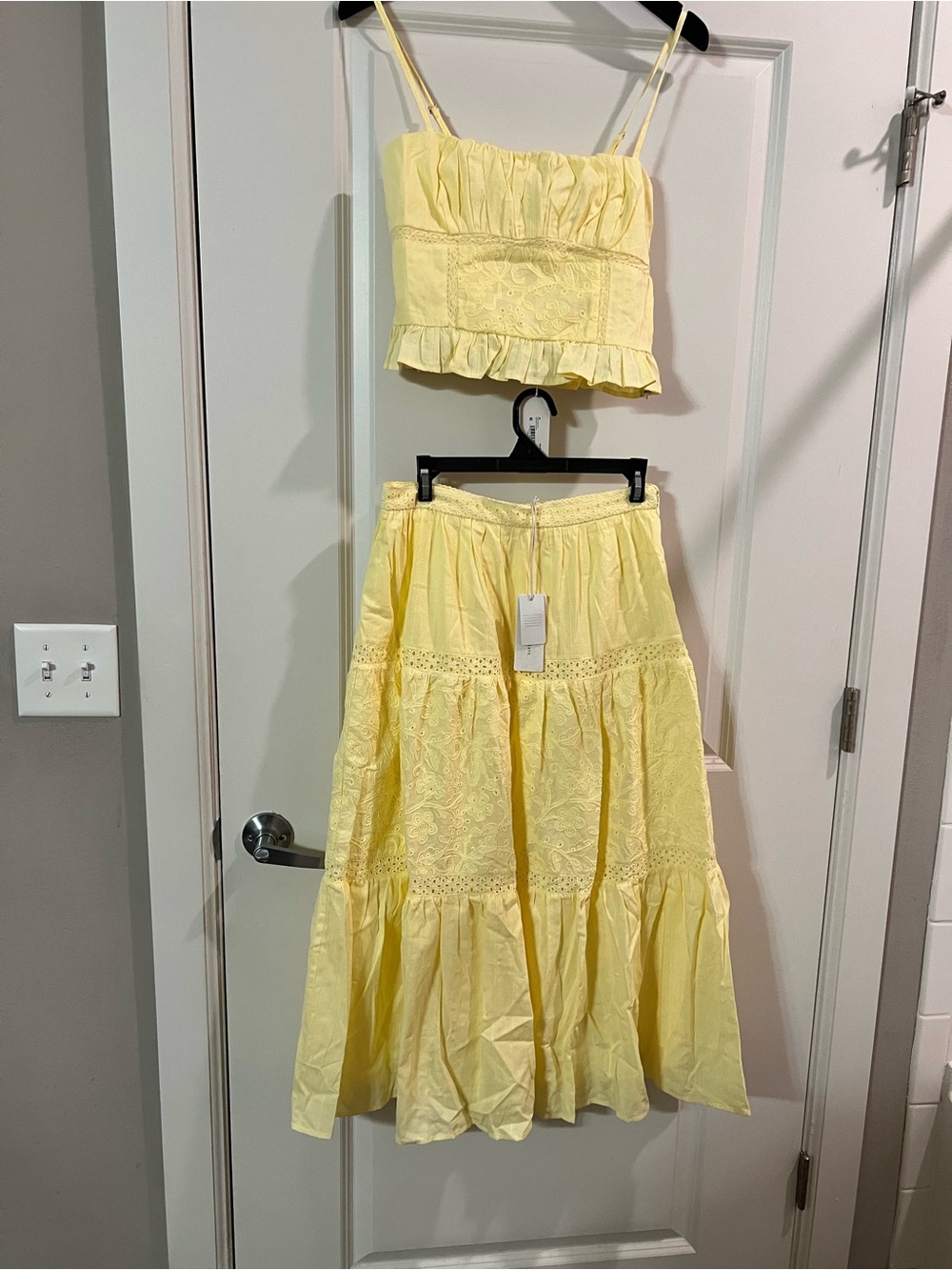 Altar’d State Yellow Tiered Lace-Trim Maxi Skirt - Women ( SKIRT ONLY)